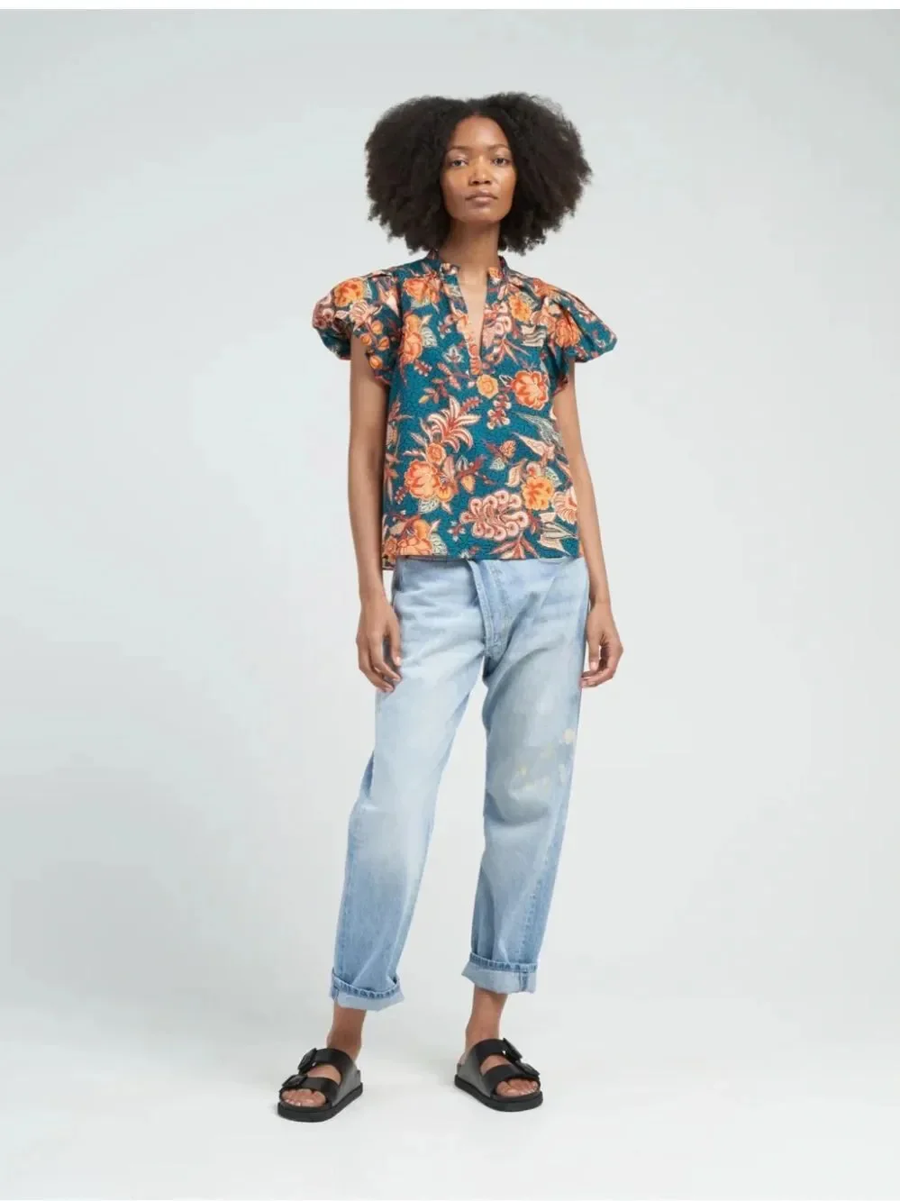 Ulla Johnson Women’s Evelyn Top Delphinium Print Size 4 100% Cotton